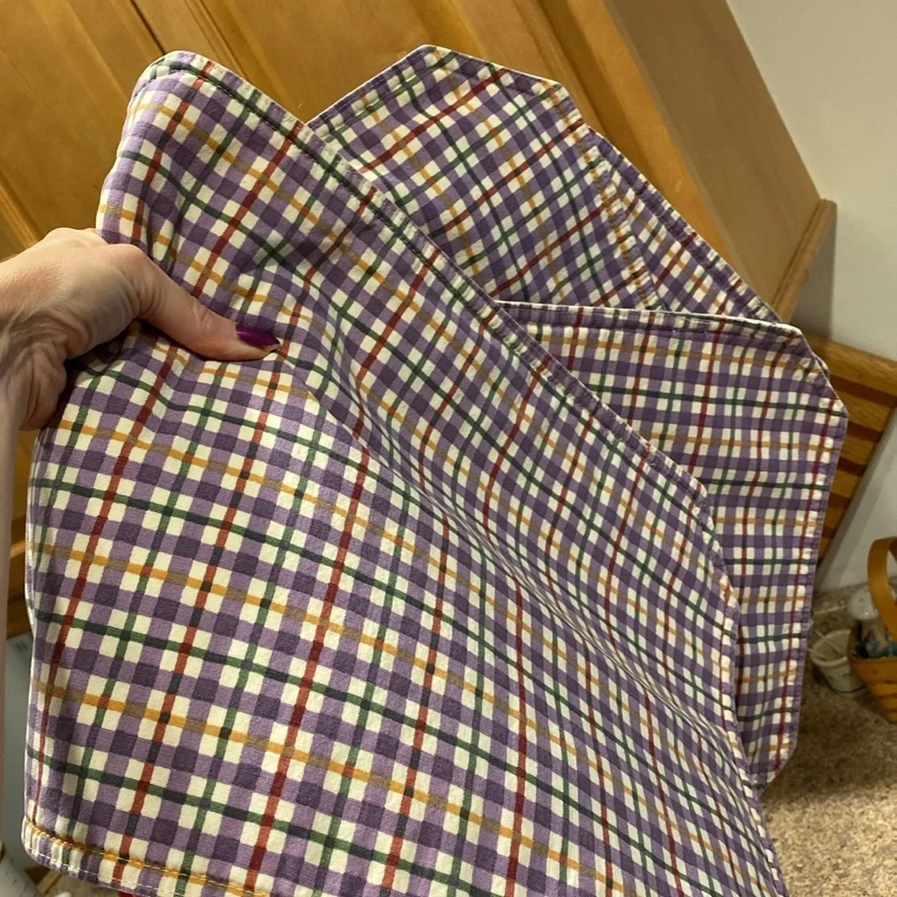 Longaberger 4 Placemats Fruit Medley and Blueberry Plaid USED WITH FADING/STAINS